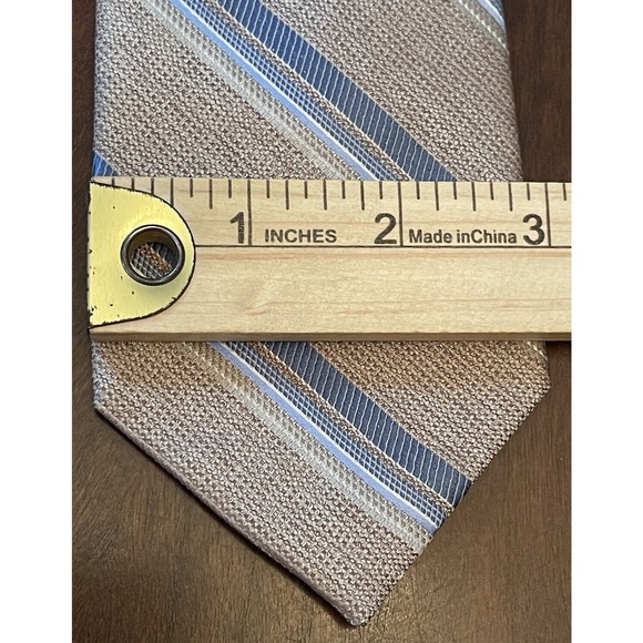 Pronto Uomo Platinum Tan Blue Hand Made 100% Silk Men’s Neck Tie Made In China - Picture 4 of 9